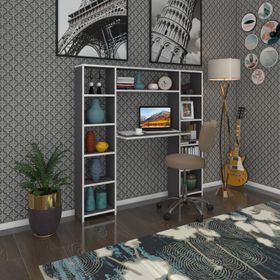Kenzlife Gri 140x130x20 cm Raflı Ofis Bilgisayar Masası