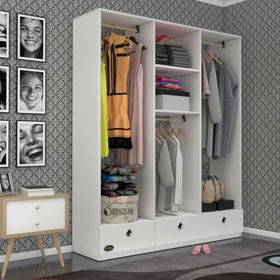 Kenzlife Hamit 3 bölmeli 3 çekmeceli 150 cm Kapaksız Giyisi Dolabı