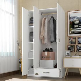 Kenzlife Hanımeli 180x120x52 CM 3 Kapılı 1 Çekmeceli Beyaz Gardrop
