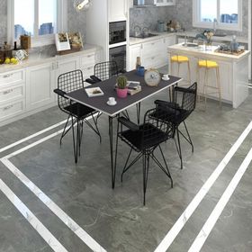 Kenzlife Hem 75 Mazlum 100x70 cm Gri Siyah Masa ve 4 Adet Kolçaklı Siyah Sandalye