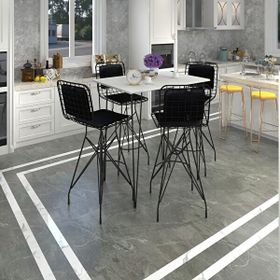 Kenzlife HEM105ZENGIN 100x70 cm Beyaz Siyah Masa ve 4 Adet Siyah Sandalye Takımı