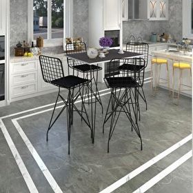 Kenzlife Hem105Zengin 100x70 cm Gri Siyah Masa ve 4 Adet Siyah Sandalye Takımı