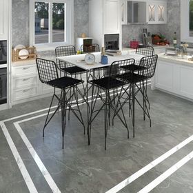 Kenzlife Hem105Zengin 130x90 cm Beyaz Siyah Masa ve 6 Adet Siyah Sandalye Takımı