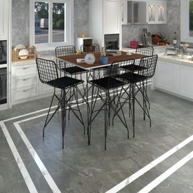 Kenzlife Hem105Zengin 130x90 cm Ceviz Siyah Masa ve 6 Adet Siyah Sandalye Takımı