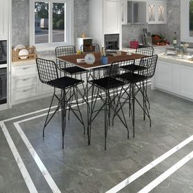 Kenzlife Hem105Zengin 130x90 cm Ceviz Siyah Masa ve 6 Adet Siyah Sandalye Takımı