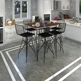 Kenzlife Hem105Zengin 130x90 cm Ceviz Siyah Masa ve 6 Adet Siyah Sandalye Takımı