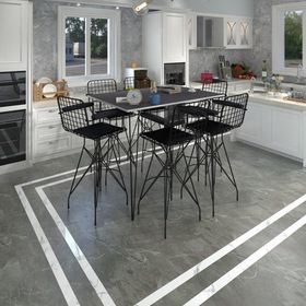 Kenzlife Hem105Zengin 130x90 cm Gri Siyah Masa ve Kolçaklı 6 Adet Siyah Sandalye Takımı