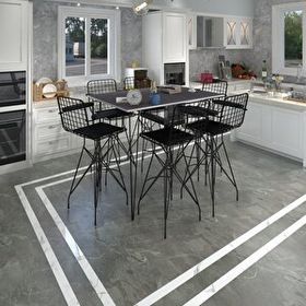 Kenzlife Hem105Zengin 130x90 cm Gri Siyah Masa ve Kolçaklı 6 Adet Siyah Sandalye Takımı