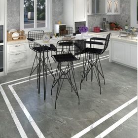 Kenzlife Hem105Zengin 140x40 cm Beyaz Siyah Masa ve 4 Adet Siyah Kolçaklı Sandalye Takımı