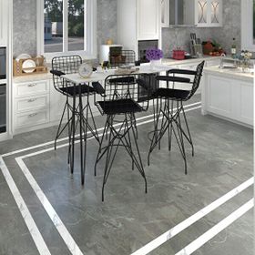 Kenzlife Hem105Zengin 140x40 cm Beyaz Siyah Masa ve 4 Adet Siyah Kolçaklı Sandalye Takımı