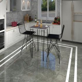 Kenzlife Hem105Zengin 60x60 cm 2 Siyah Sandalye ve Gri Masa Takımı
