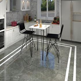 Kenzlife Hem105Zengin 70x70 cm Beyaz Siyah Masa ve 2 Adet Sırt Minderli Siyah Sandalye Takımı