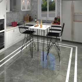 Kenzlife Hem105Zengin 70x70 cm Beyaz Siyah Masa ve Kolçaklı 2 Adet Siyah Sandalye Takımı
