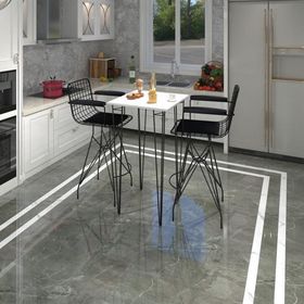 Kenzlife Hem105Zengin 70x70 cm Beyaz Siyah Masa ve Kolçaklı 2 Adet Siyah Sandalye Takımı