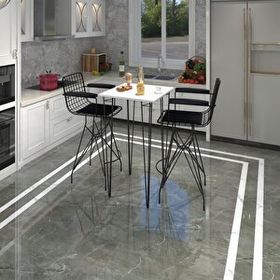 Kenzlife Hem105Zengin 70x70 cm Beyaz Siyah Masa ve Kolçaklı 2 Adet Siyah Sandalye Takımı