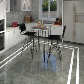 Kenzlife Hem105Zengin 70x70 cm Gri Siyah Masa ve Sırt Minderli Siyah 2 Adet Sandalye Takımı