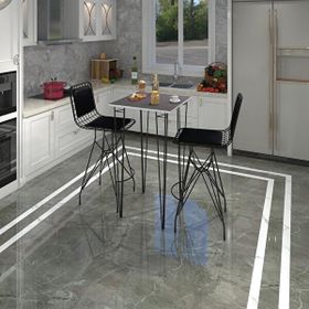 Kenzlife Hem105Zengin 70x70 cm Gri Siyah Masa ve Sırt Minderli Siyah 2 Adet Sandalye Takımı