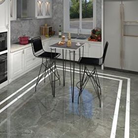Kenzlife Hem105Zengin 70x70 cm Gri Siyah Masa ve Sırt Minderli Siyah 2 Adet Sandalye Takımı