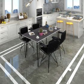 Kenzlife Hem75Mazlum 100x70 cm Beyaz Siyah Masa ve 4 Adet Kolçaklı Sırt Minderli Siyah Sandalye Takımı