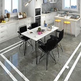 Kenzlife Hem75Mazlum 100x70 cm Beyaz Siyah Masa ve 4 Adet Kolçaklı Sırt Minderli Siyah Sandalye Takımı