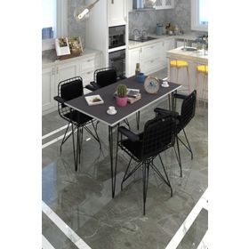 Kenzlife Hem75Mazlum 100x70 cm Beyaz Siyah Masa ve 4 Adet Kolçaklı Sırt Minderli Siyah Sandalye Takımı