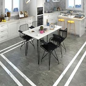 Kenzlife Hem75Mazlum 100x70 cm Beyaz Siyah Masa ve 4 Adet Kolçaklı Siyah Sandalye Takımı
