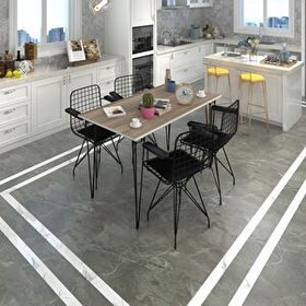 Kenzlife Hem75Mazlum 100x70 cm Beyaz Siyah Masa ve 4 Adet Kolçaklı Siyah Sandalye Takımı
