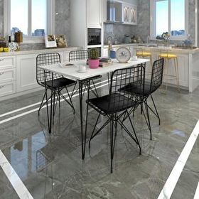 Kenzlife HEM75MAZLUM 100x70 cm Beyaz Siyah Masa ve 4 Adet Siyah Sandalye Takımı