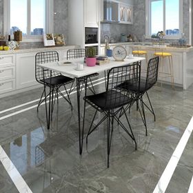 Kenzlife HEM75MAZLUM 100x70 cm Beyaz Siyah Masa ve 4 Adet Siyah Sandalye Takımı
