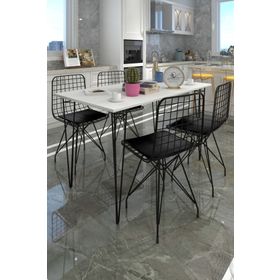 Kenzlife HEM75MAZLUM 100x70 cm Beyaz Siyah Masa ve 4 Adet Siyah Sandalye Takımı