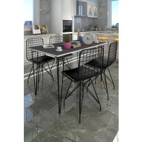 Kenzlife HEM75MAZLUM 100x70 cm Beyaz Siyah Masa ve 4 Adet Siyah Sandalye Takımı