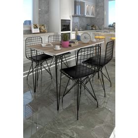 Kenzlife HEM75MAZLUM 100x70 cm Beyaz Siyah Masa ve 4 Adet Siyah Sandalye Takımı
