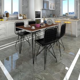 Kenzlife Hem75Mazlum 100x70 cm Ceviz Siyah Masa ve 4 Adet Sırt Minderli Siyah Sandalye Takımı