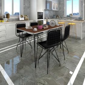Kenzlife Hem75Mazlum 100x70 cm Ceviz Siyah Masa ve 4 Adet Sırt Minderli Siyah Sandalye Takımı