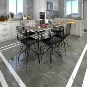 Kenzlife Hem75Mazlum 130x70 cm Ceviz Siyah Masa ve 6 Adet Siyah Sandalye Takımı
