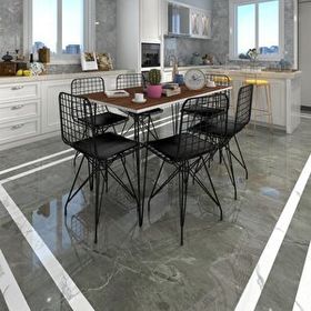 Kenzlife Hem75Mazlum 130x70 cm Ceviz Siyah Masa ve 6 Adet Siyah Sandalye Takımı