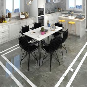 Kenzlife Hem75Mazlum 130x70 CM Siyah Beyaz Masa ve Kolçaklı Sırt Minderli Sandalye Takımı