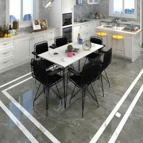Kenzlife Hem75Mazlum 130x70 CM Siyah Beyaz Masa ve Kolçaklı Sırt Minderli Sandalye Takımı