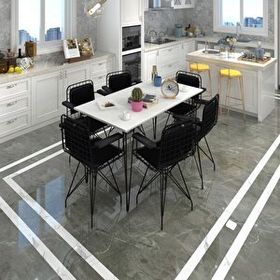 Kenzlife Hem75Mazlum 130x70 CM Siyah Beyaz Masa ve Kolçaklı Sırt Minderli Sandalye Takımı