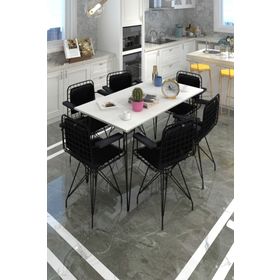 Kenzlife Hem75Mazlum 130x70 CM Siyah Beyaz Masa ve Kolçaklı Sırt Minderli Sandalye Takımı