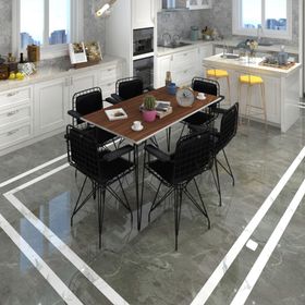 Kenzlife Hem75Mazlum 130x70 CM Siyah Ceviz Masa ve Kolçaklı Sırt Minderli Sandalye Takımı
