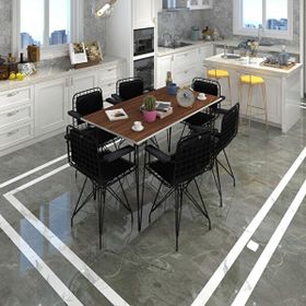 Kenzlife Hem75Mazlum 130x70 CM Siyah Ceviz Masa ve Kolçaklı Sırt Minderli Sandalye Takımı