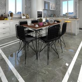 Kenzlife Hem75Mazlum 130x70 cm Siyah Ceviz Masa ve Sırt Minderli Sandalye Takımı