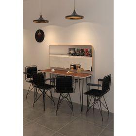 Kenzlife Hem75Mazlum 140x40 cm Ceviz Siyah Masa ve 4 Adet Kolçaklı Sırt Minderli Siyah Sandalye Takımı