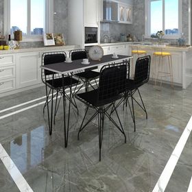 Kenzlife HEM75MAZLUM 140x40 cm Gri Siyah Masa ve 4 Adet Sırt Minderli Siyah Sandalye Takımı