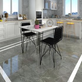 Kenzlife Hem75Mazlum 60x60 cm Siyah Beyaz Masa ve Sırt Minderli Sandalye Takımı