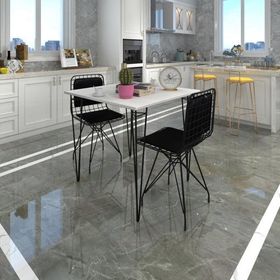 Kenzlife Hem75Mazlum 60x60 cm Siyah Beyaz Masa ve Sırt Minderli Sandalye Takımı