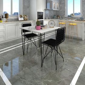 Kenzlife Hem75Mazlum 60x60 cm Siyah Beyaz Masa ve Sırt Minderli Sandalye Takımı