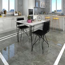 Kenzlife Hem75Mazlum 60x60 cm Siyah Beyaz Masa ve Sırt Minderli Sandalye Takımı