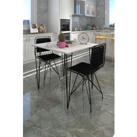 Kenzlife Hem75Mazlum 60x60 cm Siyah Beyaz Masa ve Sırt Minderli Sandalye Takımı